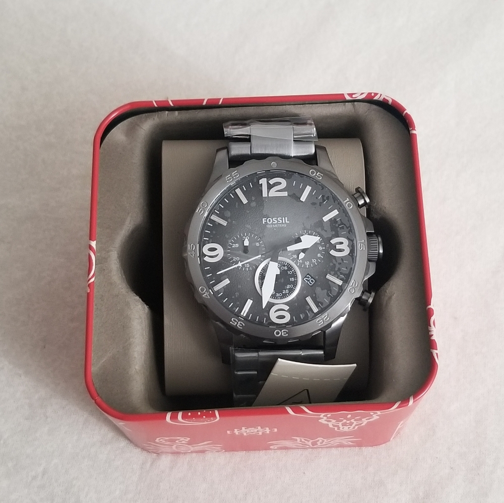 Fossil Mens Nate Chronograph Smoke Stainless Steel